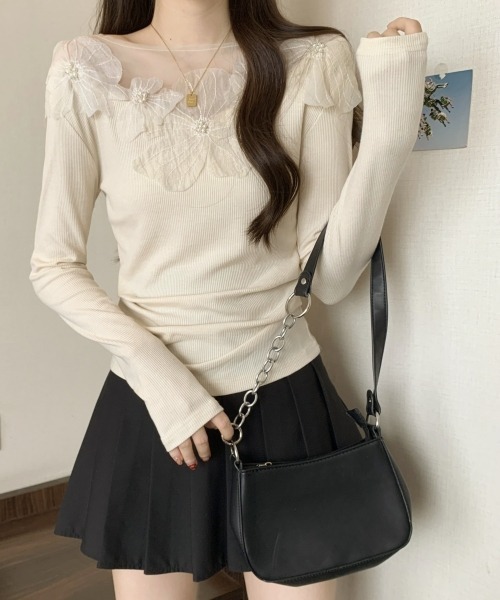 gossip!ロサンゼルス(ゴシップロサンゼルス)の「【Y2Kガーリー】レトロチュールレースクルーネック長袖Tシャツ(シャツ/ブラウス・レディース・オフホワイト/ブラック・FREE)」の21枚目の写真