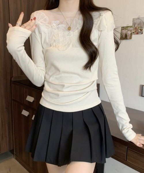 gossip!ロサンゼルス(ゴシップロサンゼルス)の「【Y2Kガーリー】レトロチュールレースクルーネック長袖Tシャツ(シャツ/ブラウス・レディース・オフホワイト/ブラック・FREE)」の22枚目の写真
