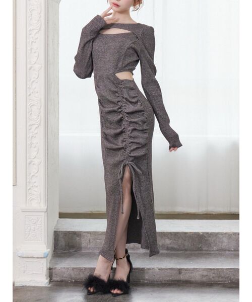 EATME（イートミー）の「ディープスリットデコルテリブワンピース（ワンピース・レディース・その他2/ブラック/その他/グレー・FREE）」の3枚目の写真