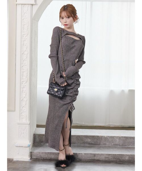 EATME（イートミー）の「ディープスリットデコルテリブワンピース（ワンピース・レディース・その他2/ブラック/その他/グレー・FREE）」の5枚目の写真