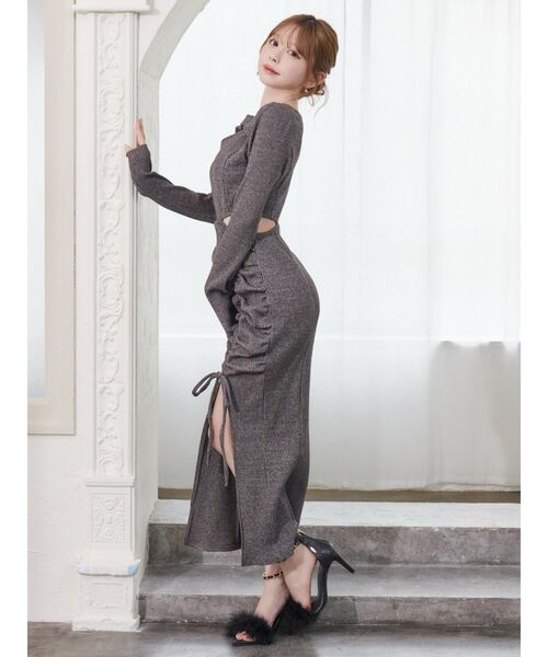 EATME（イートミー）の「ディープスリットデコルテリブワンピース（ワンピース・レディース・その他2/ブラック/その他/グレー・FREE）」の6枚目の写真