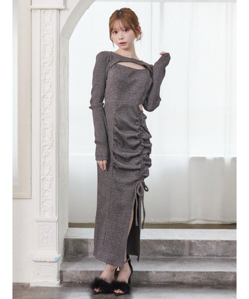 EATME（イートミー）の「ディープスリットデコルテリブワンピース（ワンピース・レディース・その他2/ブラック/その他/グレー・FREE）」の8枚目の写真