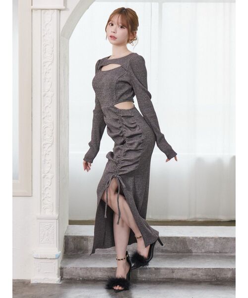 EATME（イートミー）の「ディープスリットデコルテリブワンピース（ワンピース・レディース・その他2/ブラック/その他/グレー・FREE）」の10枚目の写真