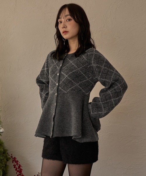 mideal アーガイルペプラムニット ネイビー argyle pattern peplum knit / アーガイルペプラムニット