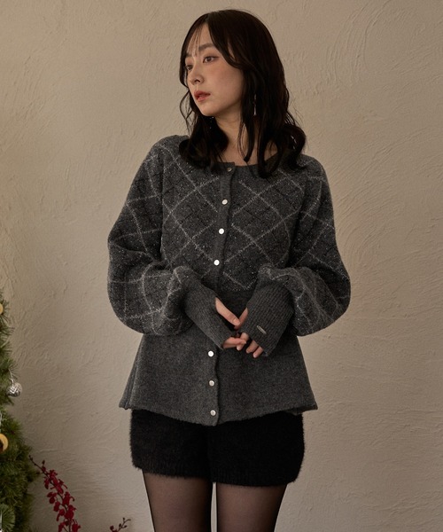 heve♡Arch Peplum knit、チャコール argyle pattern peplum knit / アーガイルペプラムニット