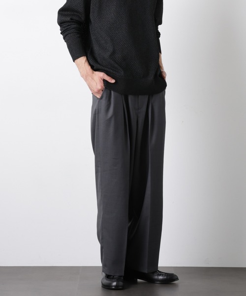 NANO universe（ナノユニバース）の「「大人のワイドパンツ」ドライギャバワイドイージースラックス（スラックス・メンズ・チャコール/ブラック/ライトベージュ/カーキ・M/S/L）」の3枚目の写真