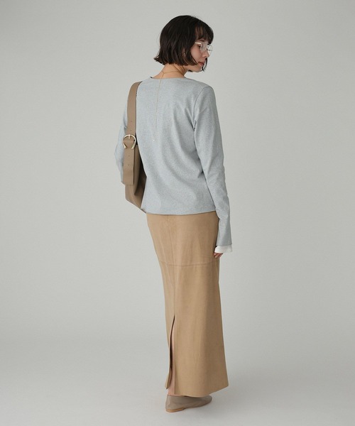 BABYLONE（バビロン）の「デニム天竺ヘンリーネックプルオーバー（Tシャツ/カットソー・レディース・ライトグレー/ネイビー・フリー）」の9枚目の写真