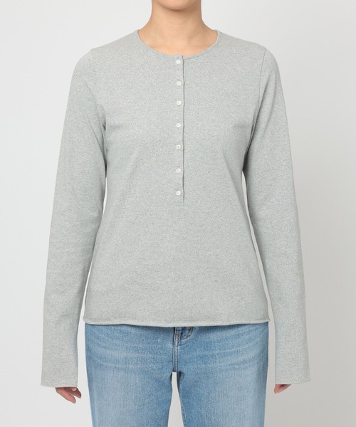 BABYLONE（バビロン）の「デニム天竺ヘンリーネックプルオーバー（Tシャツ/カットソー・レディース・ライトグレー/ネイビー・フリー）」の11枚目の写真