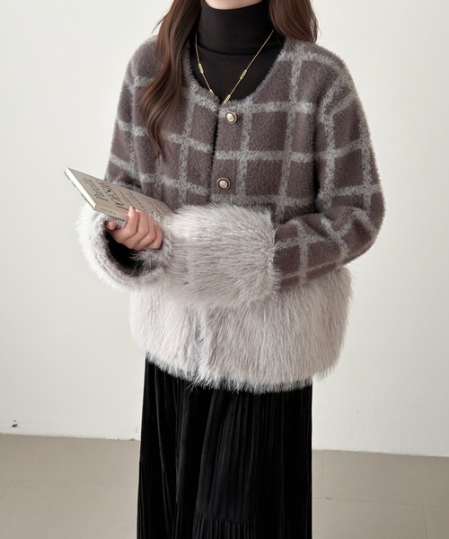 ABITOKYO(アビトーキョー)の「ファー切替シャギーニットプルオーバー(カーディガン/ボレロ・レディース・グレー/モカ/チェック・FREE)」の19枚目の写真