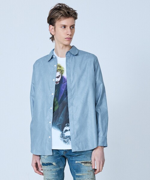 5351 POUR LES HOMMES(ゴーサンゴーイチプールオム)の「【リーフ柄】エンボス 長袖 シャツ(シャツ/ブラウス・メンズ・グレイッシュブルー/ブラック・44/46/48/50)」の2枚目の写真