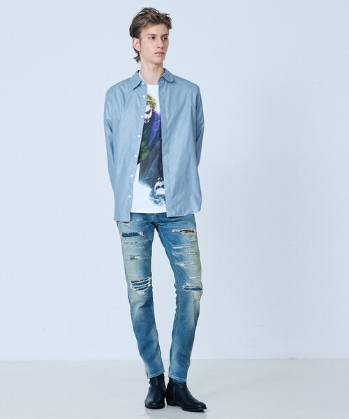 5351 POUR LES HOMMES(ゴーサンゴーイチプールオム)の「【リーフ柄】エンボス 長袖 シャツ(シャツ/ブラウス・メンズ・グレイッシュブルー/ブラック・44/46/48/50)」の13枚目の写真