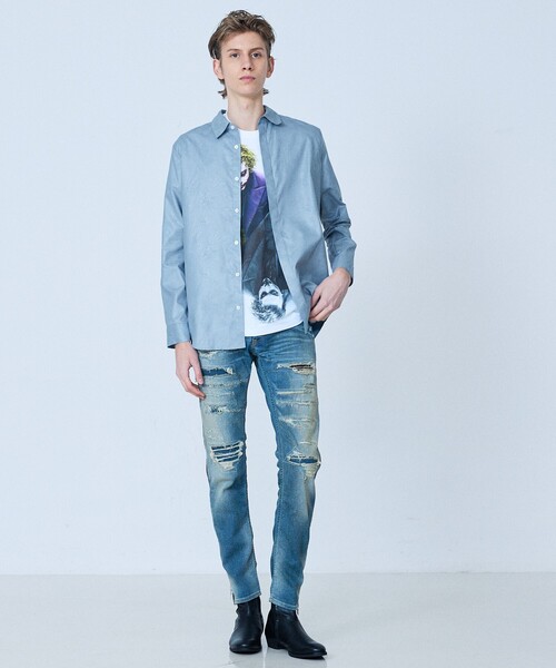 5351 POUR LES HOMMES(ゴーサンゴーイチプールオム)の「【リーフ柄】エンボス 長袖 シャツ(シャツ/ブラウス・メンズ・グレイッシュブルー/ブラック・44/46/48/50)」の14枚目の写真