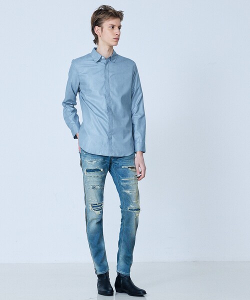 5351 POUR LES HOMMES(ゴーサンゴーイチプールオム)の「【リーフ柄】エンボス 長袖 シャツ(シャツ/ブラウス・メンズ・グレイッシュブルー/ブラック・44/46/48/50)」の16枚目の写真