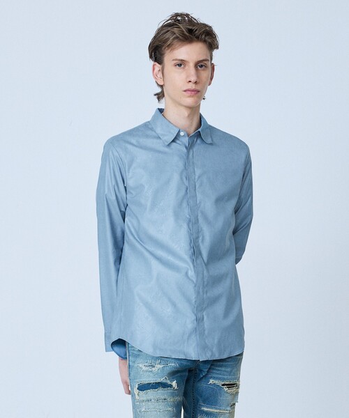 5351 POUR LES HOMMES(ゴーサンゴーイチプールオム)の「【リーフ柄】エンボス 長袖 シャツ(シャツ/ブラウス・メンズ・グレイッシュブルー/ブラック・44/46/48/50)」の22枚目の写真