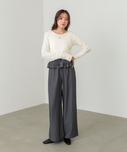 Bab（バブ）の「パイピングリブトップス＆タンクSET（Tシャツ/カットソー・レディース・アイボリー/チャコールグレー/ブルー・FREE）」の6枚目の写真