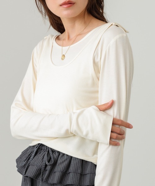 Bab（バブ）の「パイピングリブトップス＆タンクSET（Tシャツ/カットソー・レディース・アイボリー/チャコールグレー/ブルー・FREE）」の7枚目の写真