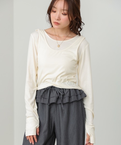 Bab（バブ）の「パイピングリブトップス＆タンクSET（Tシャツ/カットソー・レディース・アイボリー/チャコールグレー/ブルー・FREE）」の8枚目の写真