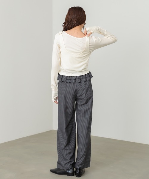 Bab（バブ）の「パイピングリブトップス＆タンクSET（Tシャツ/カットソー・レディース・アイボリー/チャコールグレー/ブルー・FREE）」の10枚目の写真