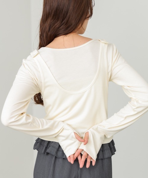 Bab（バブ）の「パイピングリブトップス＆タンクSET（Tシャツ/カットソー・レディース・アイボリー/チャコールグレー/ブルー・FREE）」の11枚目の写真