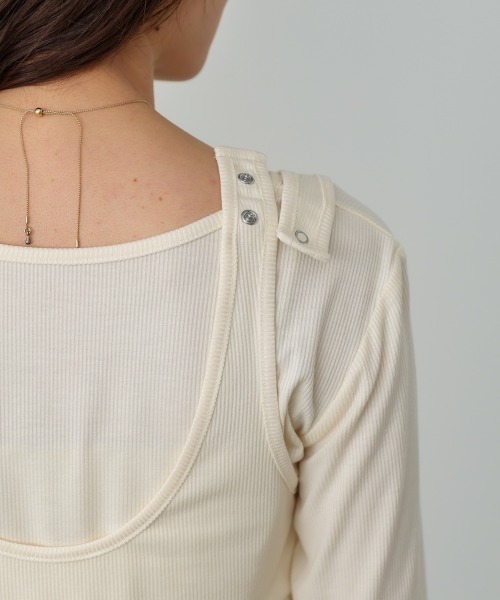 Bab（バブ）の「パイピングリブトップス＆タンクSET（Tシャツ/カットソー・レディース・アイボリー/チャコールグレー/ブルー・FREE）」の16枚目の写真