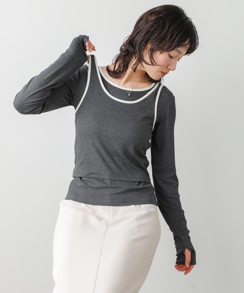 Bab（バブ）の「パイピングリブトップス＆タンクSET（Tシャツ/カットソー・レディース・アイボリー/チャコールグレー/ブルー・FREE）」の19枚目の写真