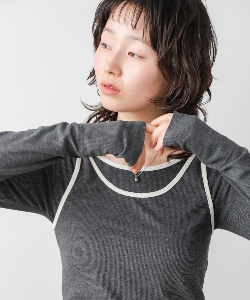 Bab（バブ）の「パイピングリブトップス＆タンクSET（Tシャツ/カットソー・レディース・アイボリー/チャコールグレー/ブルー・FREE）」の22枚目の写真