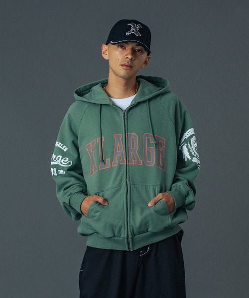 XLARGE(エクストララージ)の「RAGLAN ZIP UP HOODED SWEATSHIRT(パーカー・メンズ・ブラック/グリーン/ネイビー・XL/L/M/S)」の4枚目の写真