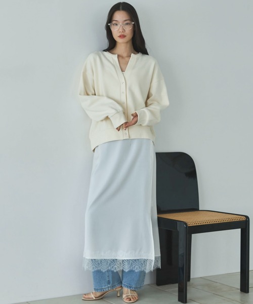 Doux archives（ドゥアルシーヴ）の「ダブルフェイスカットスナップカーディガン（カーディガン/ボレロ・レディース・ブラック/アイボリー/ブルー・FREE）」の5枚目の写真