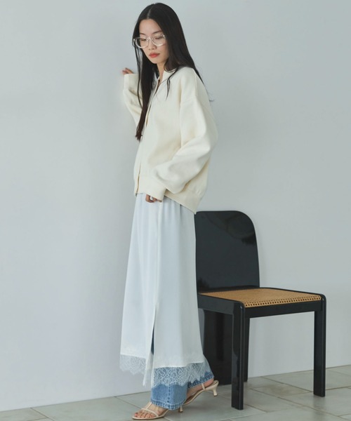 Doux archives（ドゥアルシーヴ）の「ダブルフェイスカットスナップカーディガン（カーディガン/ボレロ・レディース・ブラック/アイボリー/ブルー・FREE）」の14枚目の写真