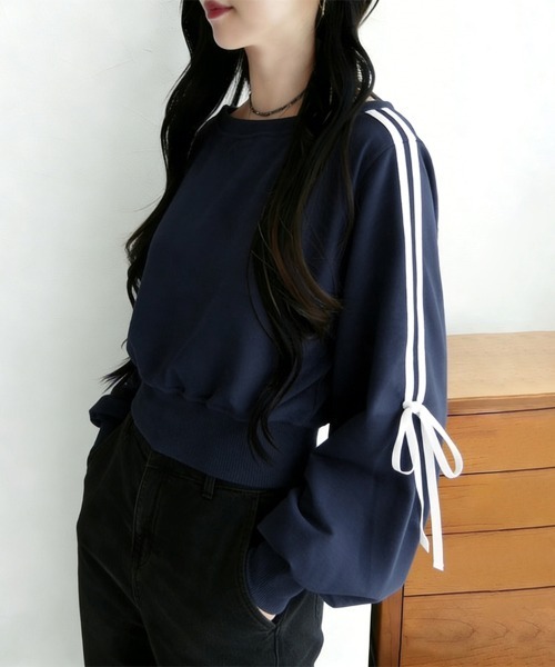 ReRe(リリ)の「ライン入りリボンスウェット(スウェット・レディース・ブラック/ネイビー/グレー・MEDIUM)」の8枚目の写真