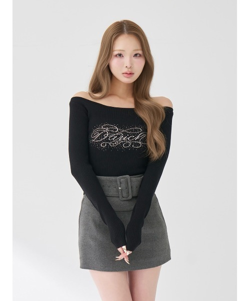 ビジューロゴボートネックニットトップス（ニット/セーター）｜Darich