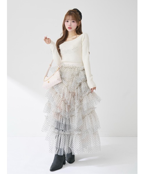 ビジューロゴボートネックニットトップス（ニット/セーター）｜Darich