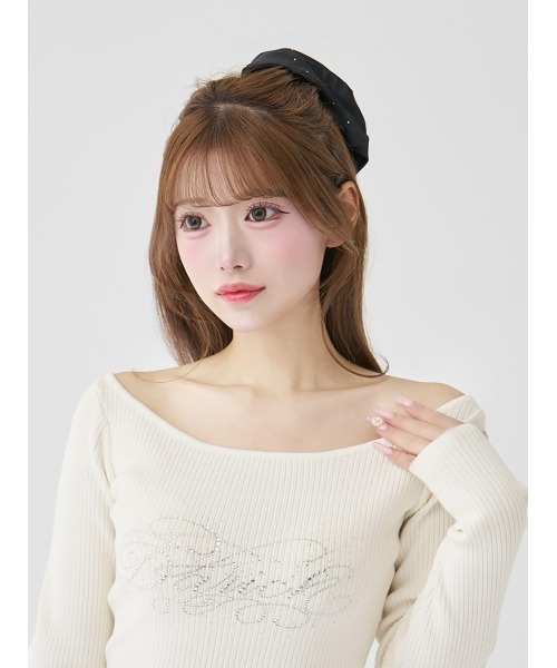 ビジューロゴボートネックニットトップス（ニット/セーター）｜Darich