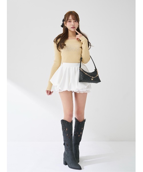 ビジューロゴボートネックニットトップス（ニット/セーター）｜Darich