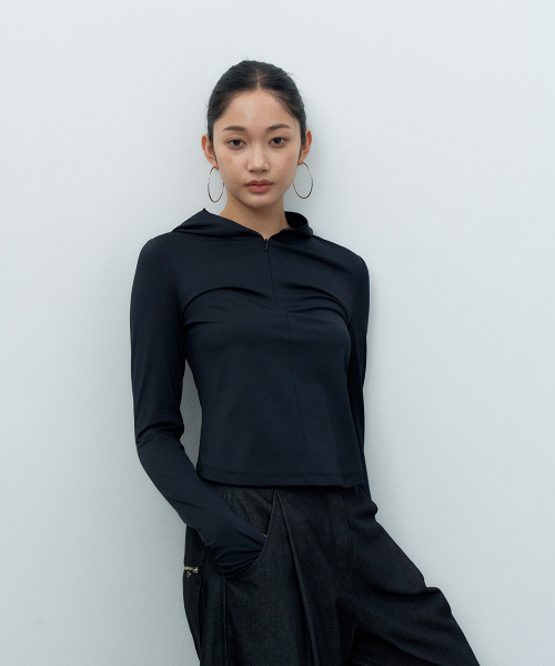 MAKE A TOAST(メイクアトースト)の「ジャージフードTシャツブラック MBESTO017BK(パーカー・レディース・その他・S/M)」の2枚目の写真