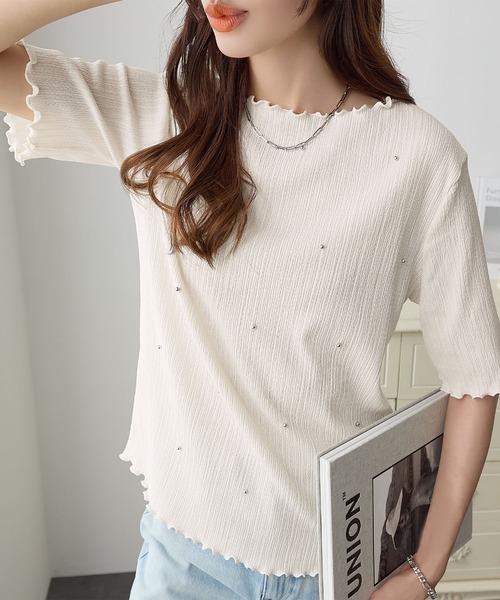 ReDial（リダイアル）の「ビジュープルオーバー（Tシャツ/カットソー・レディース・ライトグレー/アイボリー/ブラック・L/3L/M/LL）」の13枚目の写真
