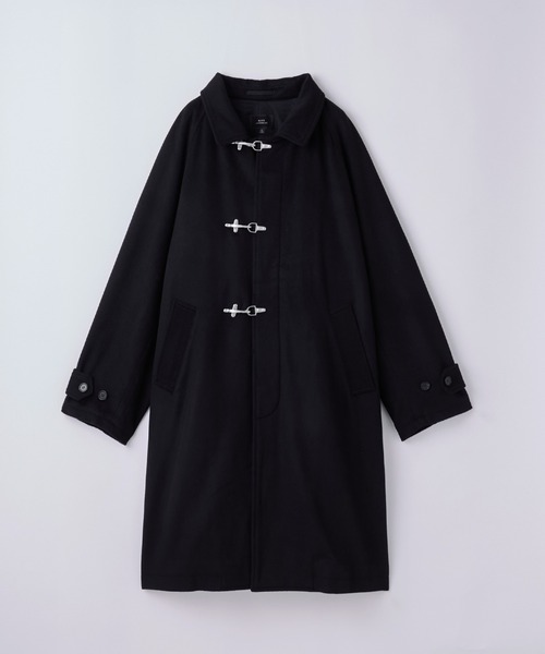 SLICK（スリック）の「【ZOZO限定】 SLICK/スリック Wool Mossa Fireman Balmacaan Coat/ウールモッサ メルトンファイヤーマン バルマカーンコート（ステンカラーコート・メンズ・スミクロ/ブラック・1/2）」の2枚目の写真