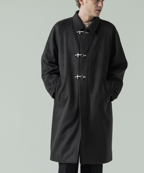 SLICK（スリック）の「【ZOZO限定】 SLICK/スリック Wool Mossa Fireman Balmacaan Coat/ウールモッサ メルトンファイヤーマン バルマカーンコート（ステンカラーコート・メンズ・スミクロ/ブラック・1/2）」の8枚目の写真