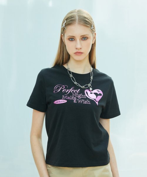 LARTIGENT(ラーティゼン)の「L9 GLOSSY HEART T-SHIRT(BLACK)(Tシャツ/カットソー・レディース・その他・FREE)」の1枚目の写真