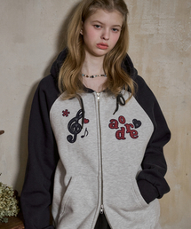 CPGN STUDIO（コンパーニョ）の「[2-WAY] メロディーパッチレグランフードジップアップメランジホワイト（パーカー）」