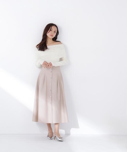 NATURAL BEAUTY BASIC(ナチュラルビューティーベーシック)の「◇フロントボタンフレアスカート(スカート・レディース・グレー/ベージュ/イエロー・MEDIUM/P/S)」の1枚目の写真