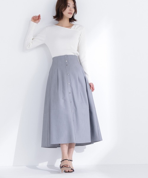 NATURAL BEAUTY BASIC(ナチュラルビューティーベーシック)の「◇フロントボタンフレアスカート(スカート・レディース・グレー/ベージュ/イエロー・MEDIUM/P/S)」の2枚目の写真