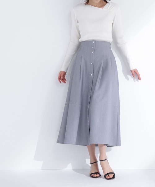 NATURAL BEAUTY BASIC(ナチュラルビューティーベーシック)の「◇フロントボタンフレアスカート(スカート・レディース・グレー/ベージュ/イエロー・MEDIUM/P/S)」の4枚目の写真