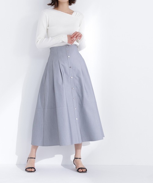 NATURAL BEAUTY BASIC(ナチュラルビューティーベーシック)の「◇フロントボタンフレアスカート(スカート・レディース・グレー/ベージュ/イエロー・MEDIUM/P/S)」の5枚目の写真