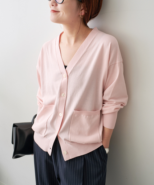 Spick & Span（スピックアンドスパン）の「《追加》コットンハイゲージカーディガン（カーディガン/ボレロ・レディース・ピンク系その他/ホワイト/ネイビー・FREE）」の3枚目の写真