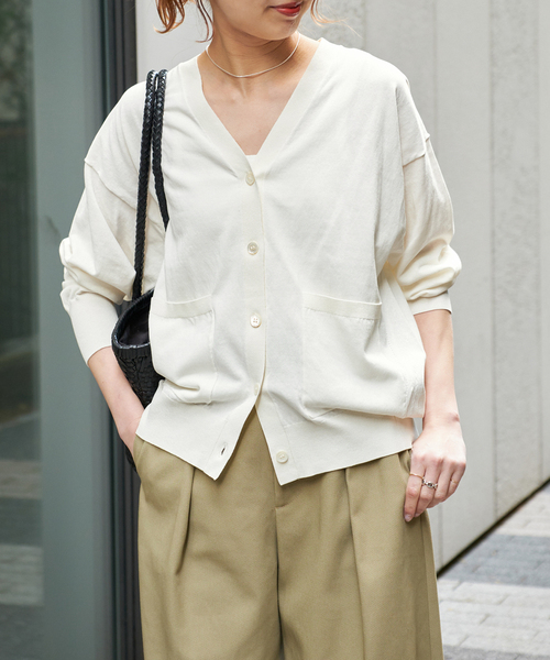 Spick & Span（スピックアンドスパン）の「《追加》コットンハイゲージカーディガン（カーディガン/ボレロ・レディース・ピンク系その他/ホワイト/ネイビー・FREE）」の12枚目の写真