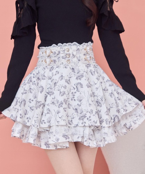 ROJITA（ロジータ）の「2段フレアスカート（スカート・レディース・ピンク/マルチ/ブラック・FREE）」の4枚目の写真