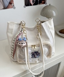 VIBGYOR（ヴィブジョー）の「oshipic/推し活 ぬい 缶バッジ収納 クリアポケット付き 見せる推し活 トートバッグ S0035（収納グッズ）」