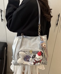 VIBGYOR（ヴィブジョー）の「oshipic/推し活 ぬい 缶バッジ収納 クリアポケット付き 見せる推し活 トートバッグ S0035（収納グッズ）」