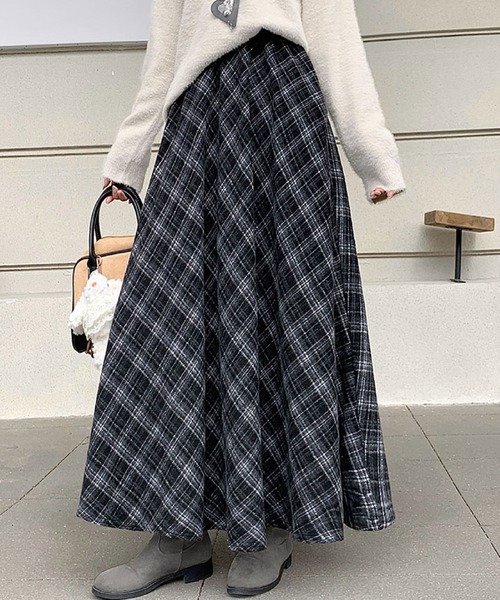 クラシカルチェック柄フレアロングスカート（スカート）｜2ly2